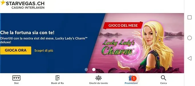 Schermata dell app Starvegas su dispositivo mobile