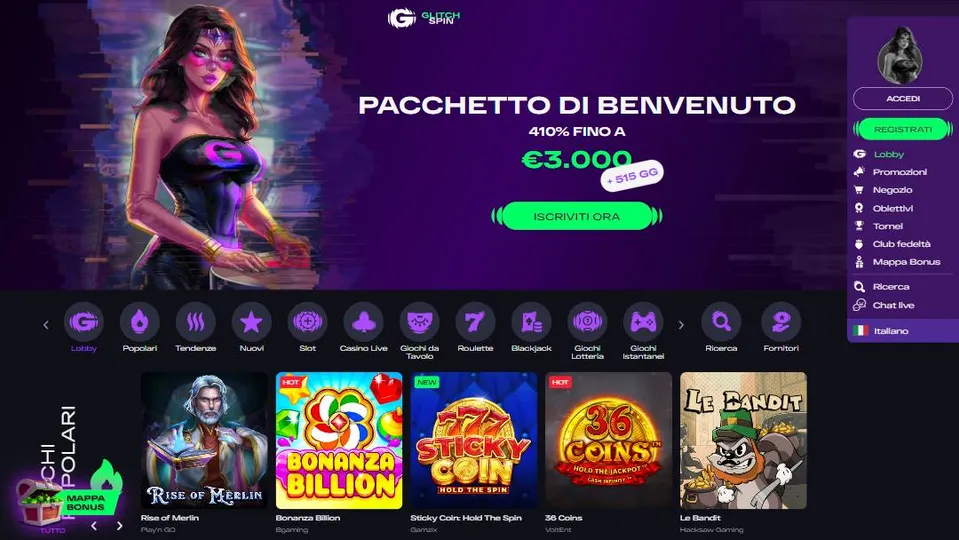 home page sito Glitch Spin casino
